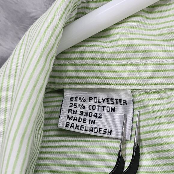 Vintage Get Lucky USA Top Womens 1X Green Striped Long Sleeve Bird House Flowers - Picture 10 of 14